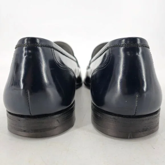 Vintage Bally Italy Navy Blue Leather Dress Shoes Mens 11.5 Penny Loafers Morris - Picture 6 of 11